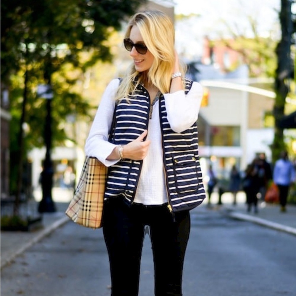 J. Crew Excursion Quilted Down Striped Vest - Size XXS Dark Blue